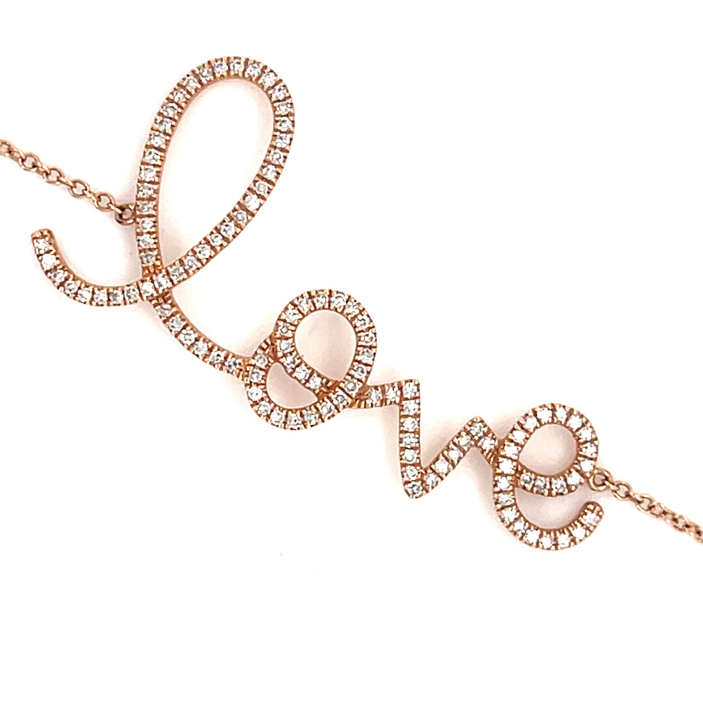 14k Rose Gold "Love" Bracelet in Delicate Script, Size 7.