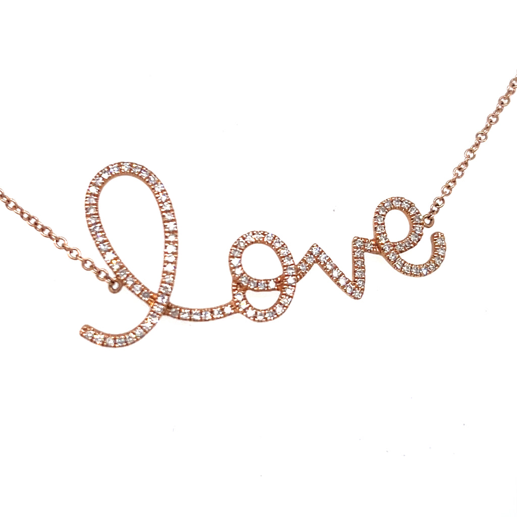 14k Rose Gold "Love" Bracelet in Delicate Script, Size 7.