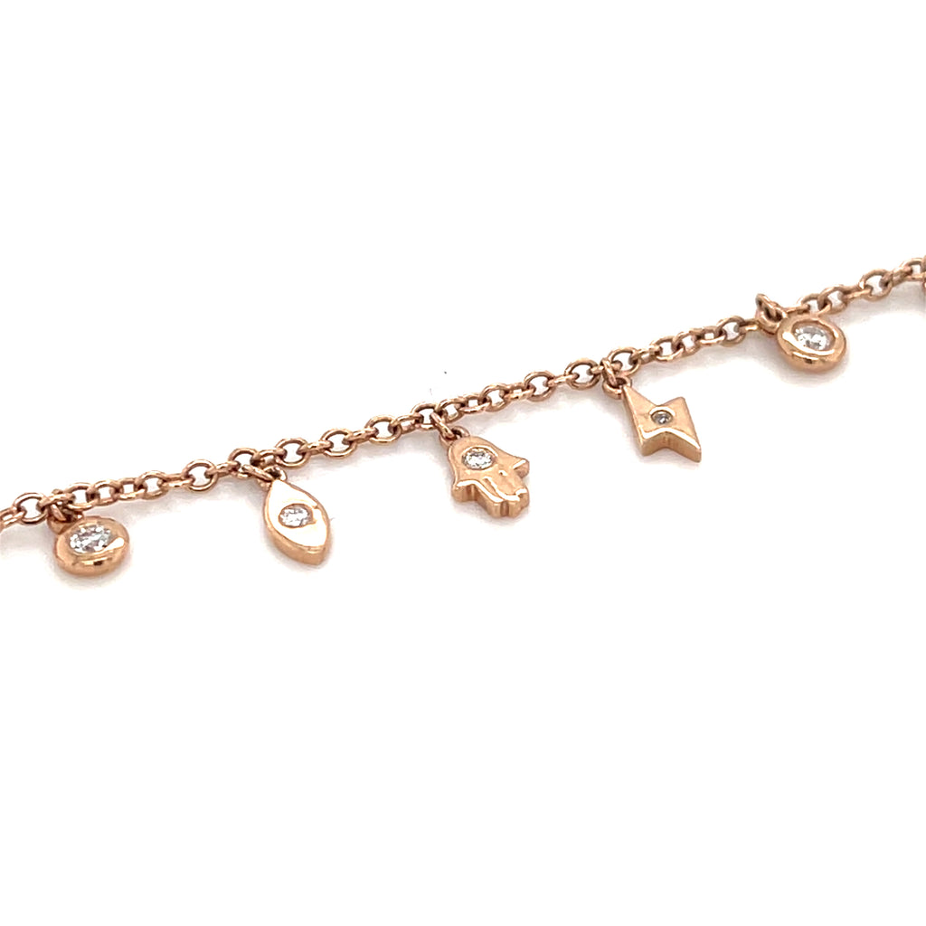14k Rose Gold & Diamonds "LOVE" Petite Charm Bracelet, Size 7.