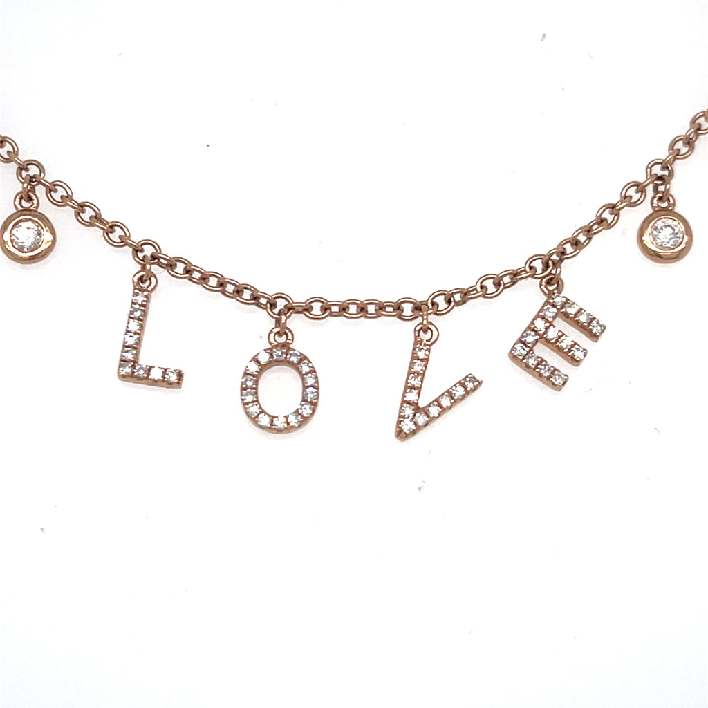 14k Rose Gold & Diamonds "LOVE" Petite Charm Bracelet, Size 7.
