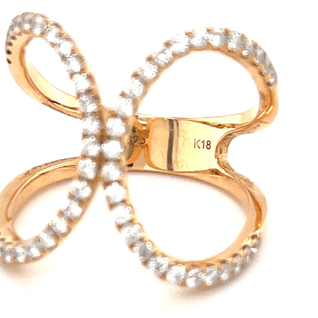 18k Rose Gold & Pave Diamonds Openwork Ring, Size 7