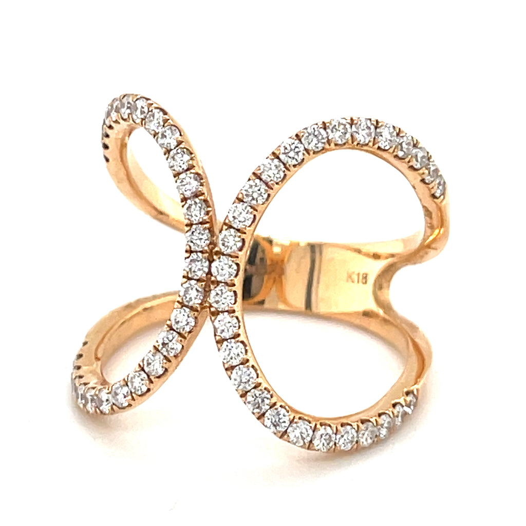 18k Rose Gold & Pave Diamonds Openwork Ring, Size 7