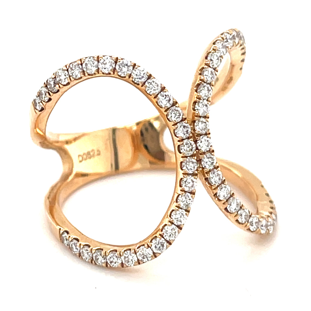 18k Rose Gold & Pave Diamonds Openwork Ring, Size 7