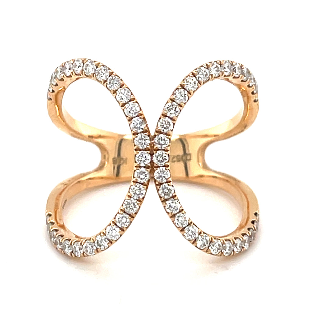 18k Rose Gold & Pave Diamonds Openwork Ring, Size 7