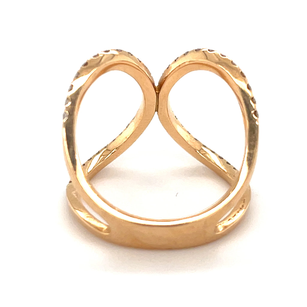 18k Rose Gold & Pave Diamonds Openwork Ring, Size 7