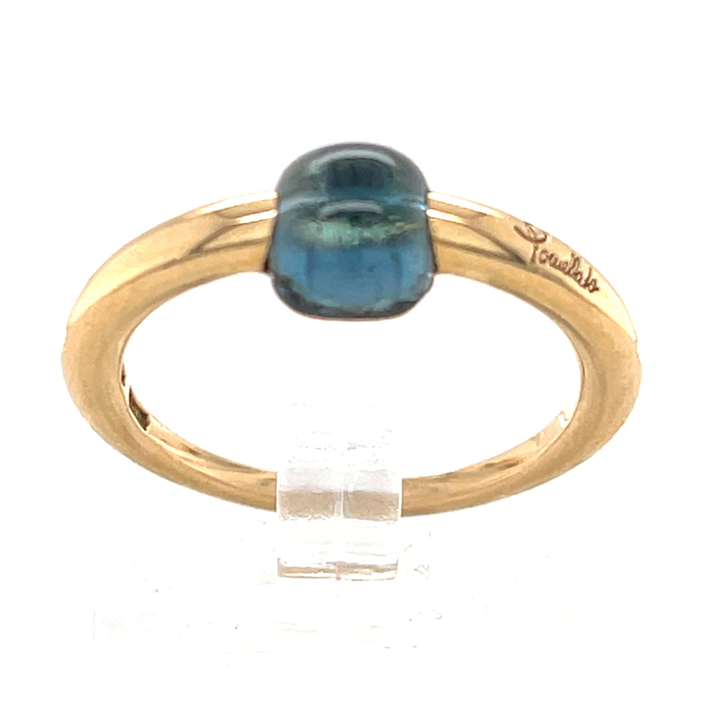 Pomellato M'ama non M'ama 18k Yellow Gold & Light Blue Gemstone Ring, Size 6.5
