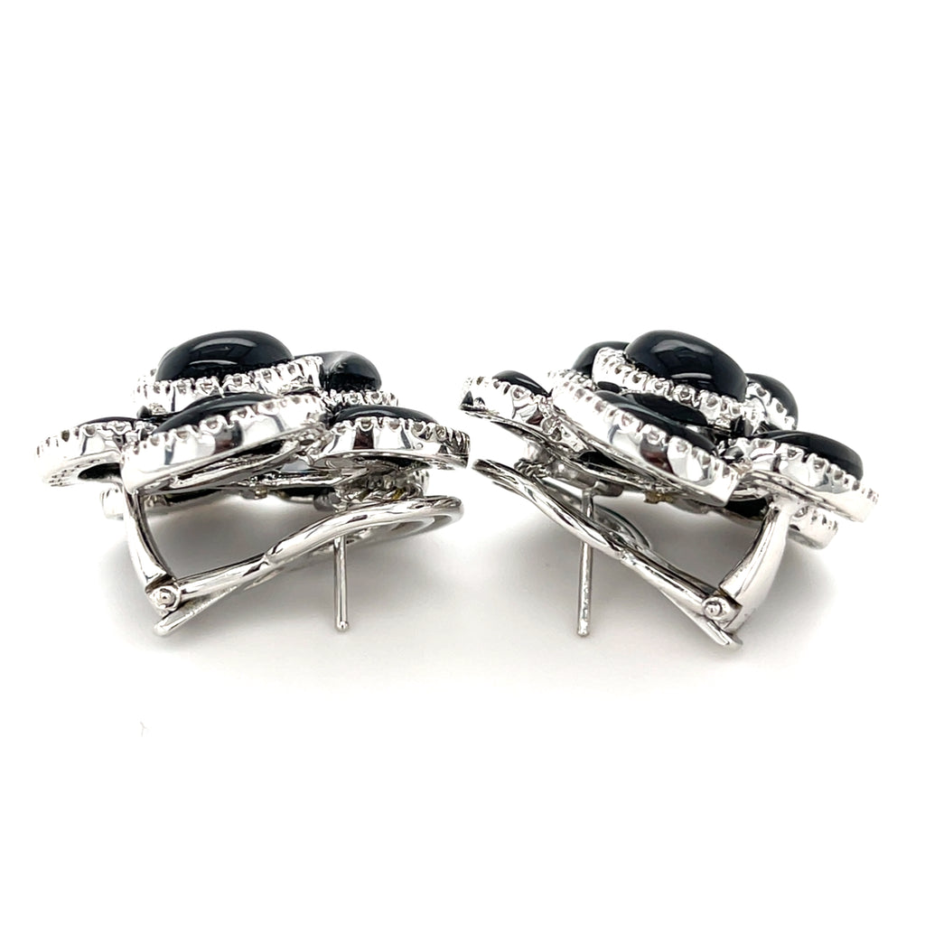 Roberto Casarin 18k White Gold & Onyx Flower Convertible Clip-on Earrings w/ Diamond Accents.