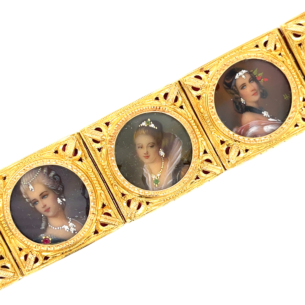 Ferdinando Trainotti 18k Yellow Gold Hand-Painted Porcelain Portrait Bracelet, 8 inches.