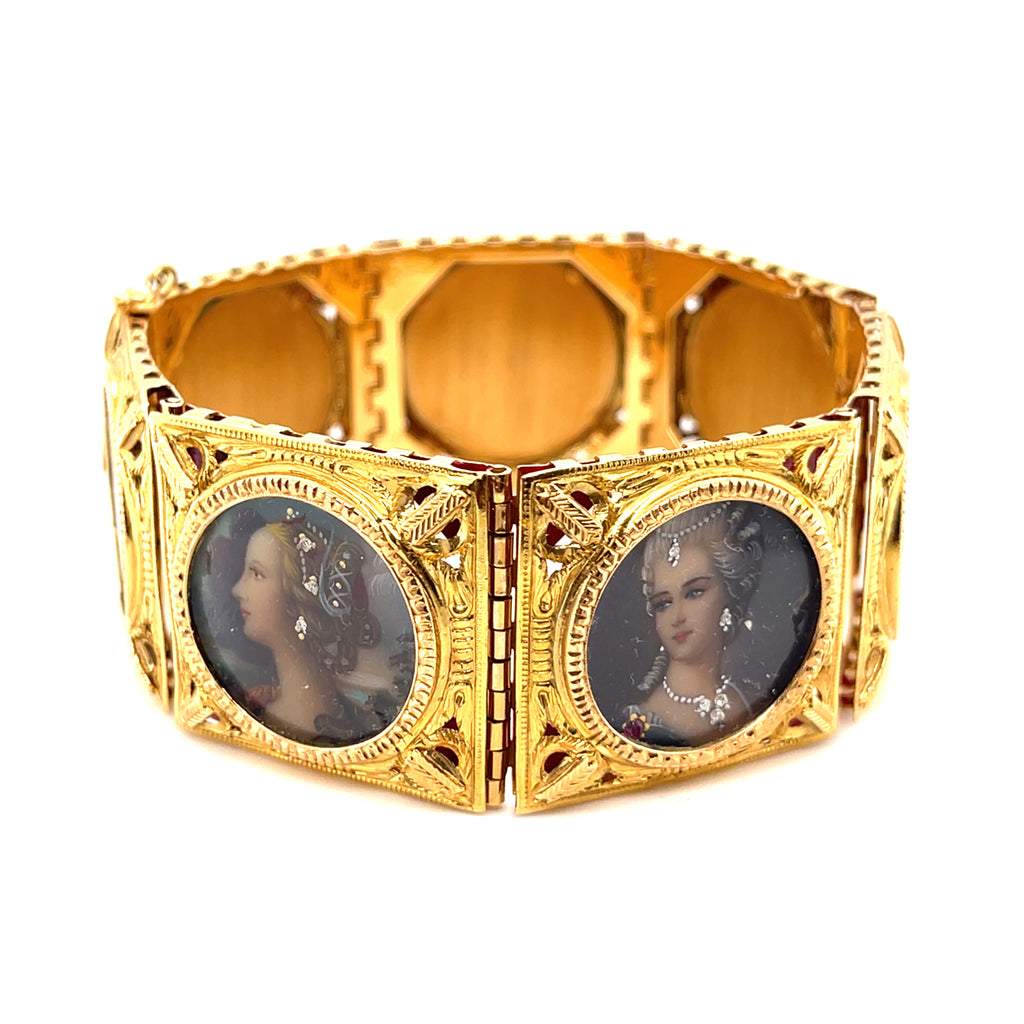 Ferdinando Trainotti 18k Yellow Gold Hand-Painted Porcelain Portrait Bracelet, 8 inches.