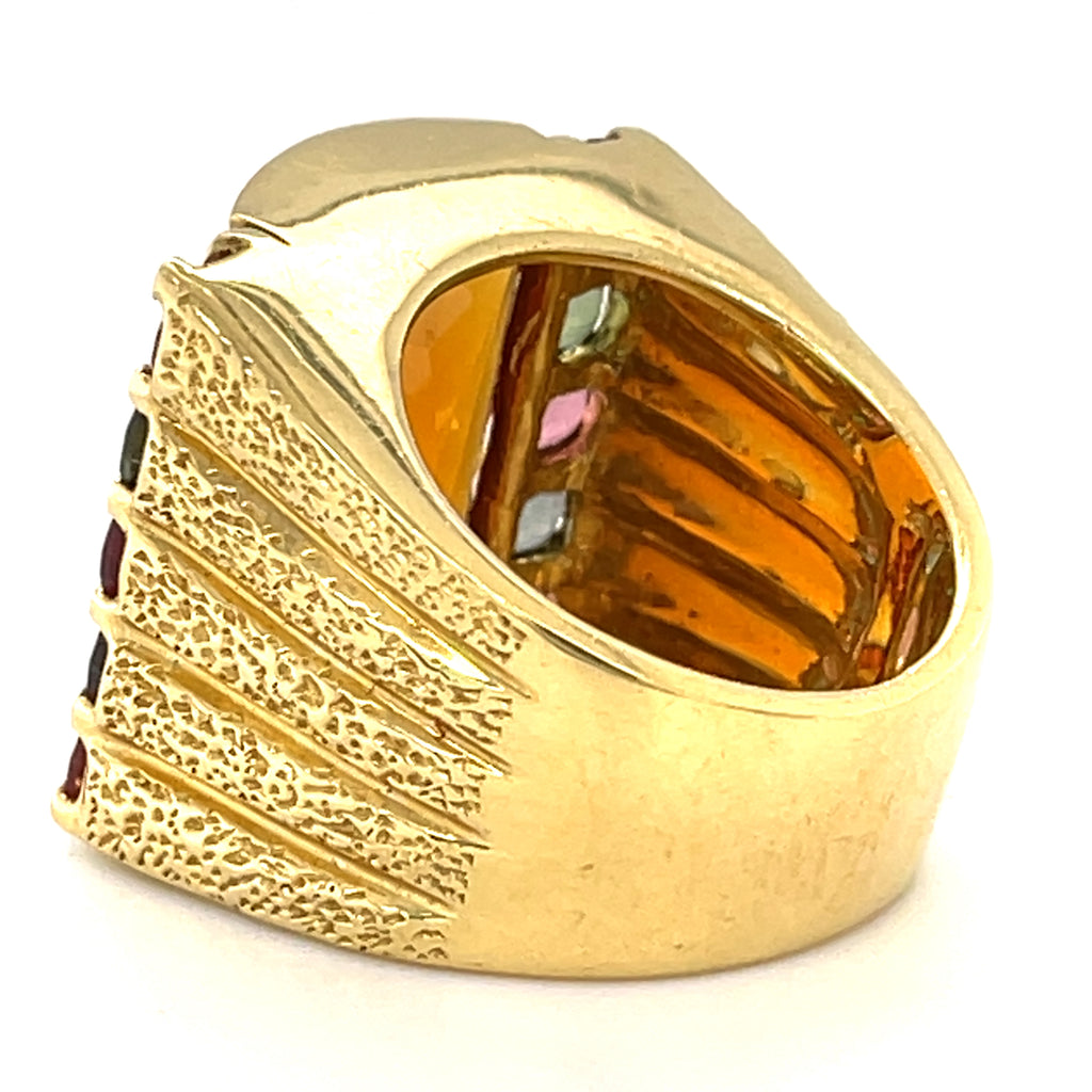 18k Yellow Gold & Domed Citrine Cocktail Ring w/ Tourmaline Accents, Size 8.75.