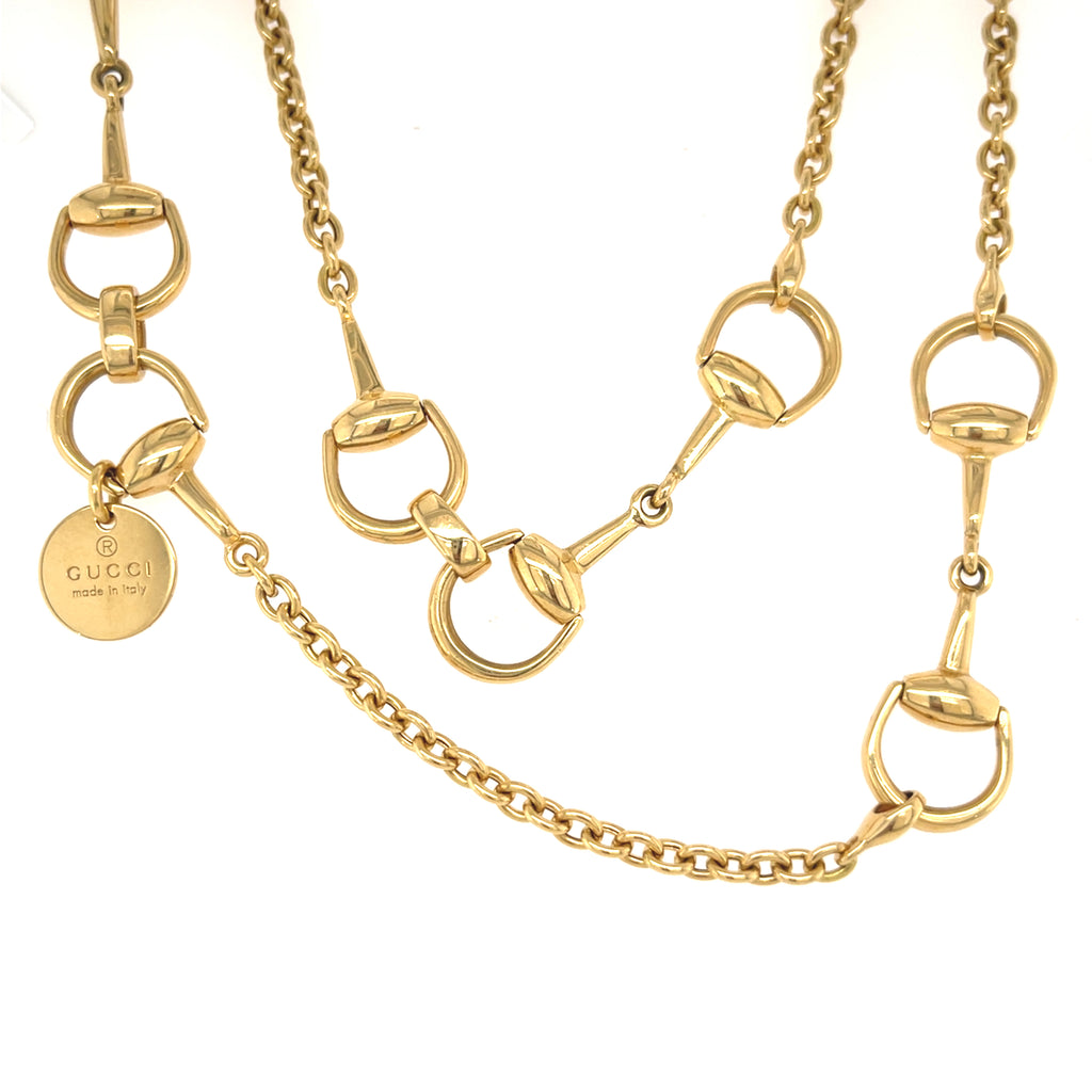 Gucci 18k Yellow Gold Horsebit Necklace, Length 37.5 inches, Made in Italy.