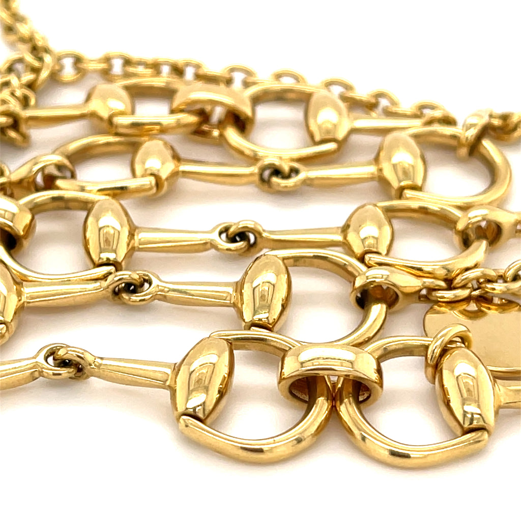 Gucci 18k Yellow Gold Horsebit Necklace, Length 37.5 inches, Made in Italy.