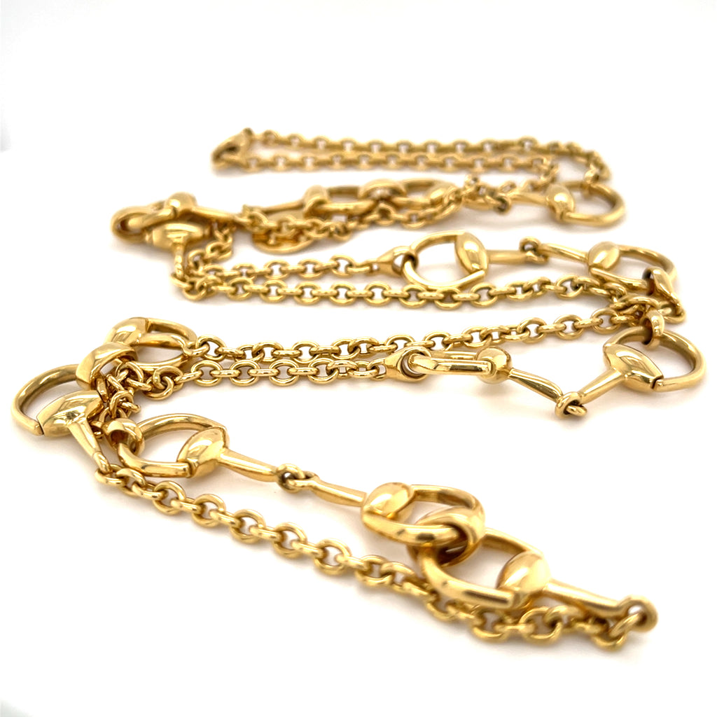 Gucci 18k Yellow Gold Horsebit Necklace, Length 37.5 inches, Made in Italy.