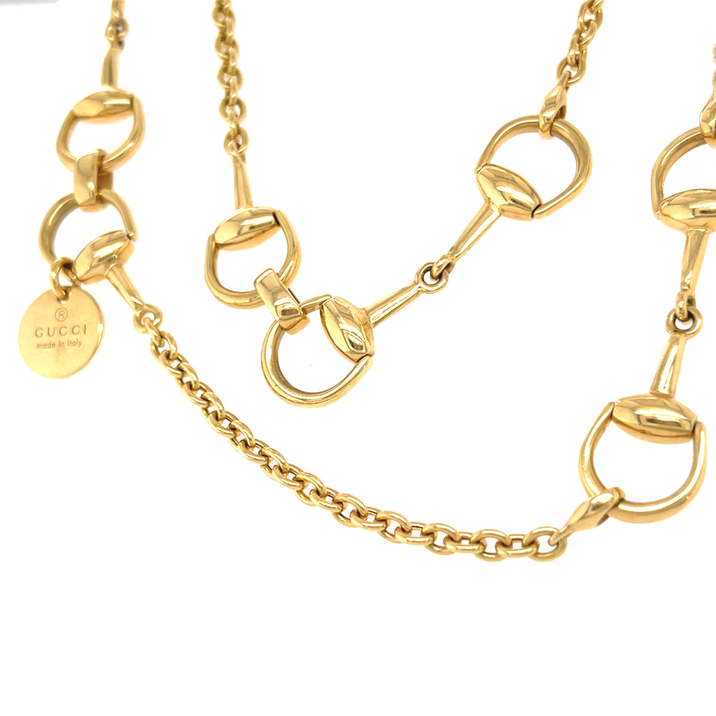 Gucci 18k Yellow Gold Horsebit Necklace, Length 37.5 inches, Made in Italy.