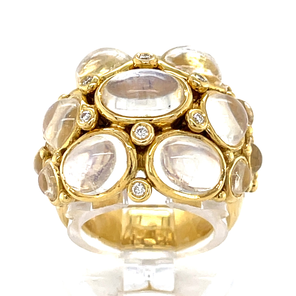 Temple St. Clair 18k Yellow Gold & Moonstone Bombe Ring w/ Diamond Accents, Size 6.75.
