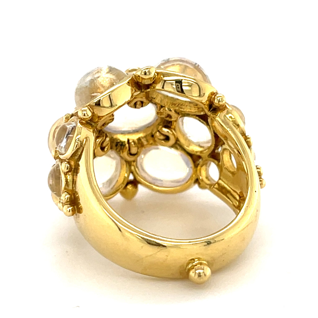 Temple St. Clair 18k Yellow Gold & Moonstone Bombe Ring w/ Diamond Accents, Size 6.75.