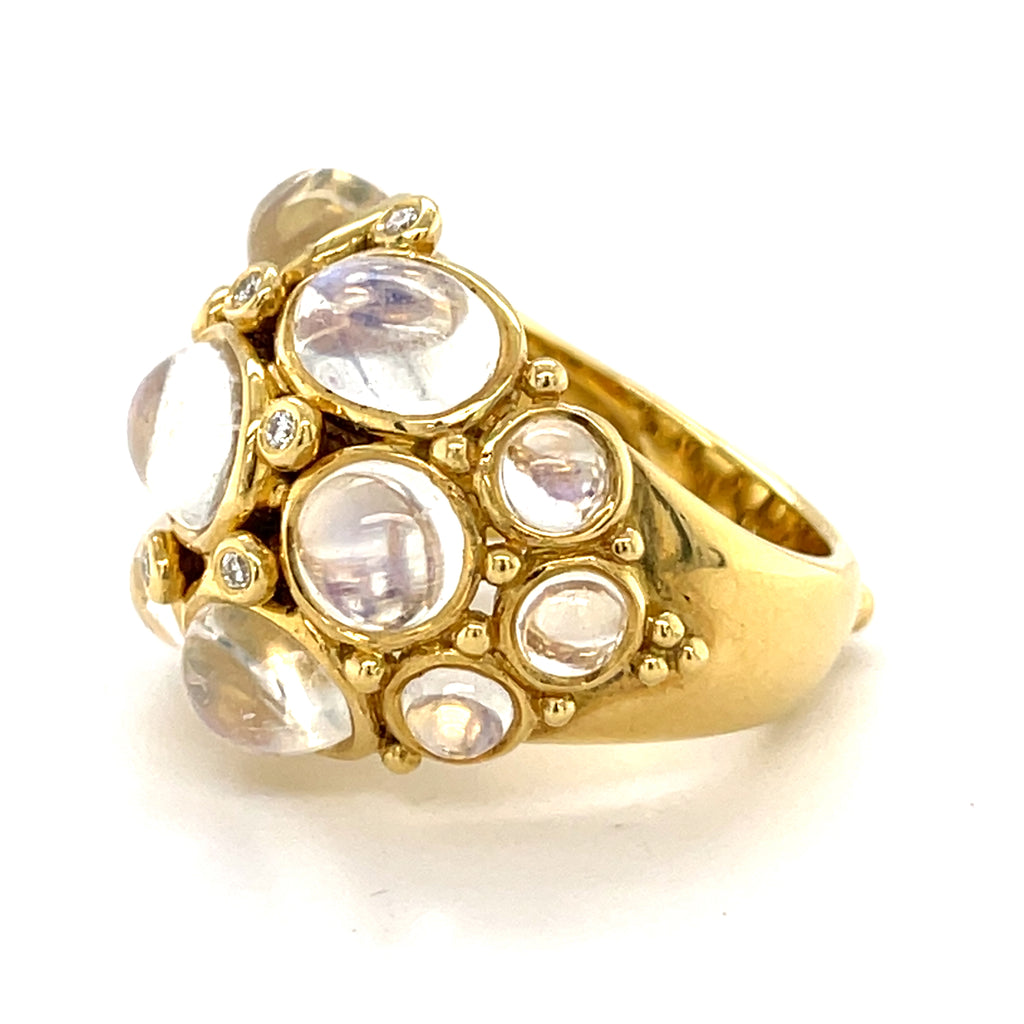 Temple St. Clair 18k Yellow Gold & Moonstone Bombe Ring w/ Diamond Accents, Size 6.75.