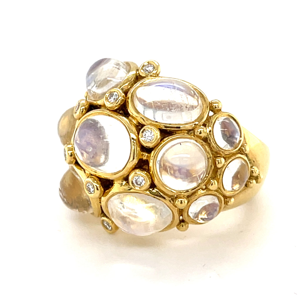 Temple St. Clair 18k Yellow Gold & Moonstone Bombe Ring w/ Diamond Accents, Size 6.75.