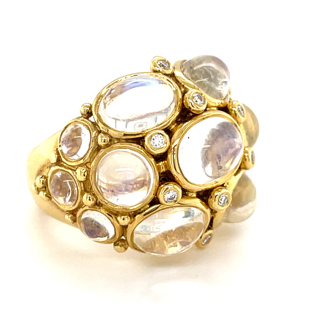 Temple St. Clair 18k Yellow Gold & Moonstone Bombe Ring w/ Diamond Accents, Size 6.75.