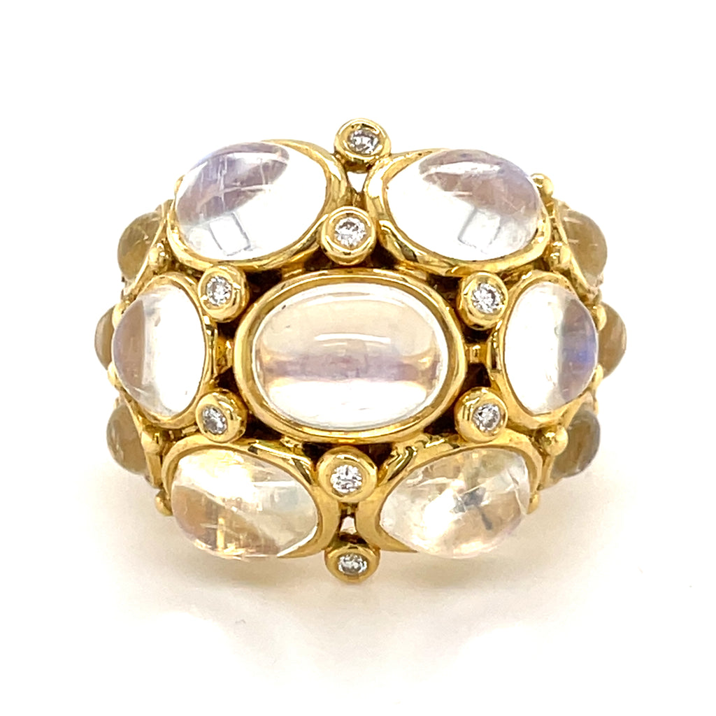 Temple St. Clair 18k Yellow Gold & Moonstone Bombe Ring w/ Diamond Accents, Size 6.75.