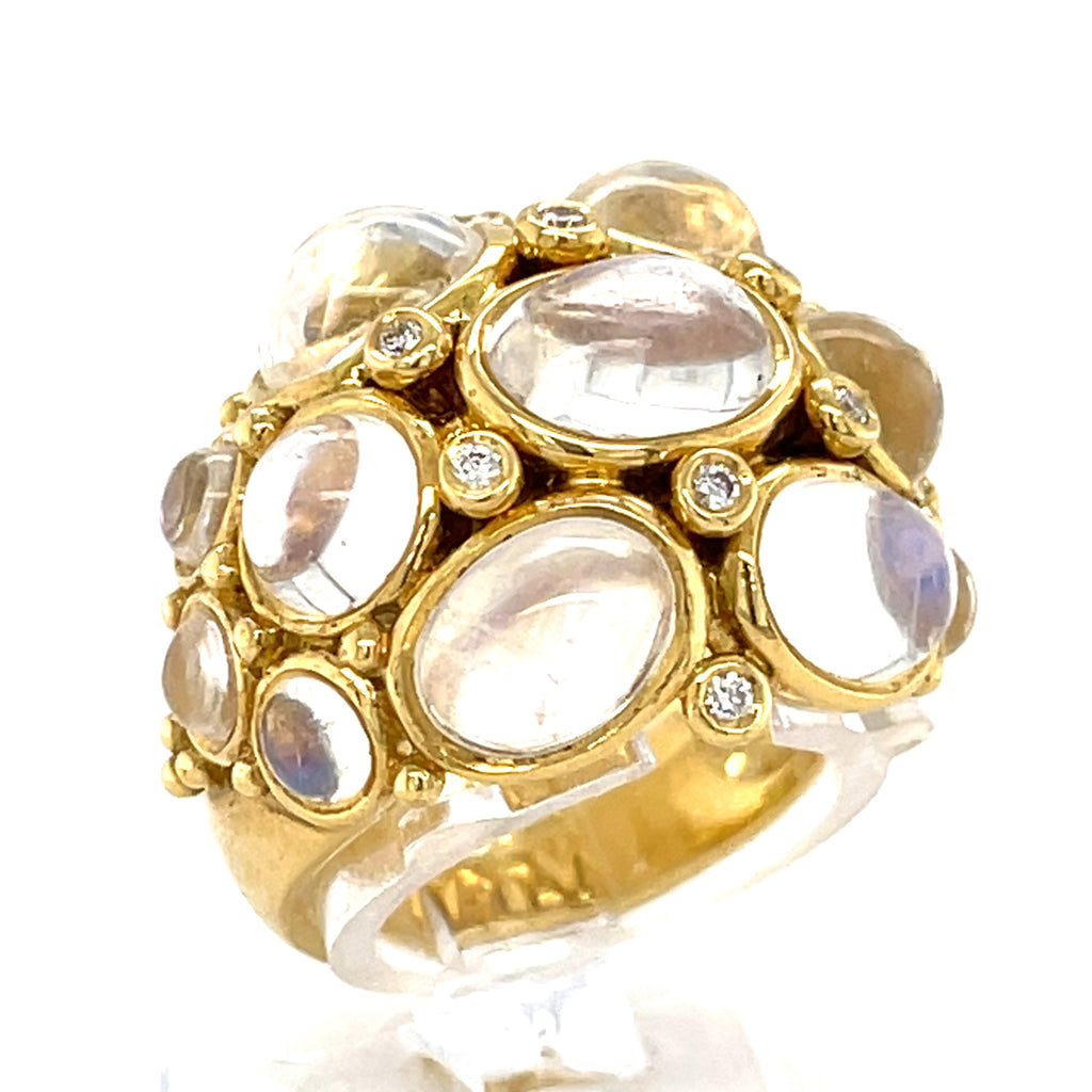 Temple St. Clair 18k Yellow Gold & Moonstone Bombe Ring w/ Diamond Accents, Size 6.75.