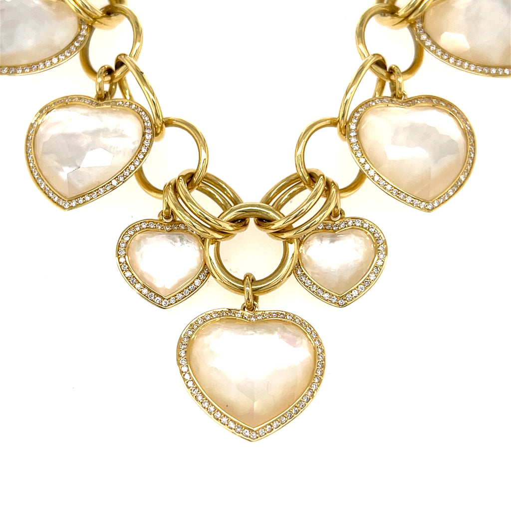 Ippolita 18k Yellow Gold Lollipop Mother-of-Pearl Heart Diamond Charm Bracelet, Size 7.5