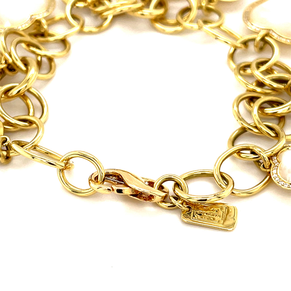 Ippolita 18k Yellow Gold Lollipop Mother-of-Pearl Heart Diamond Charm Bracelet, Size 7.5