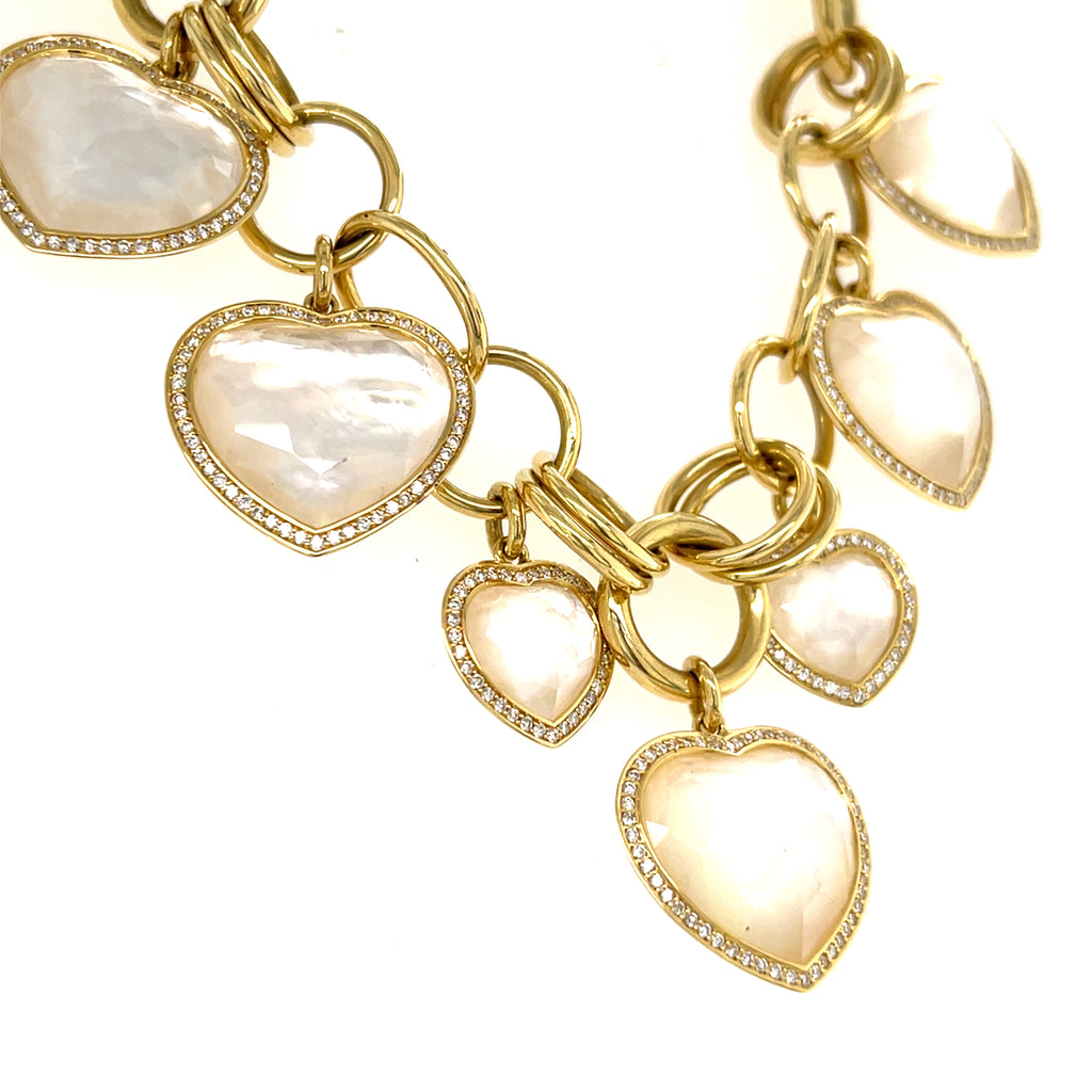 Ippolita 18k Yellow Gold Lollipop Mother-of-Pearl Heart Diamond Charm Bracelet, Size 7.5