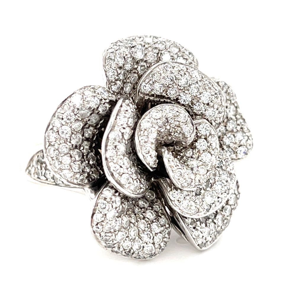 Garavelli 18k White Gold & 5.15ct Diamond Flower Ring, Size 7.75