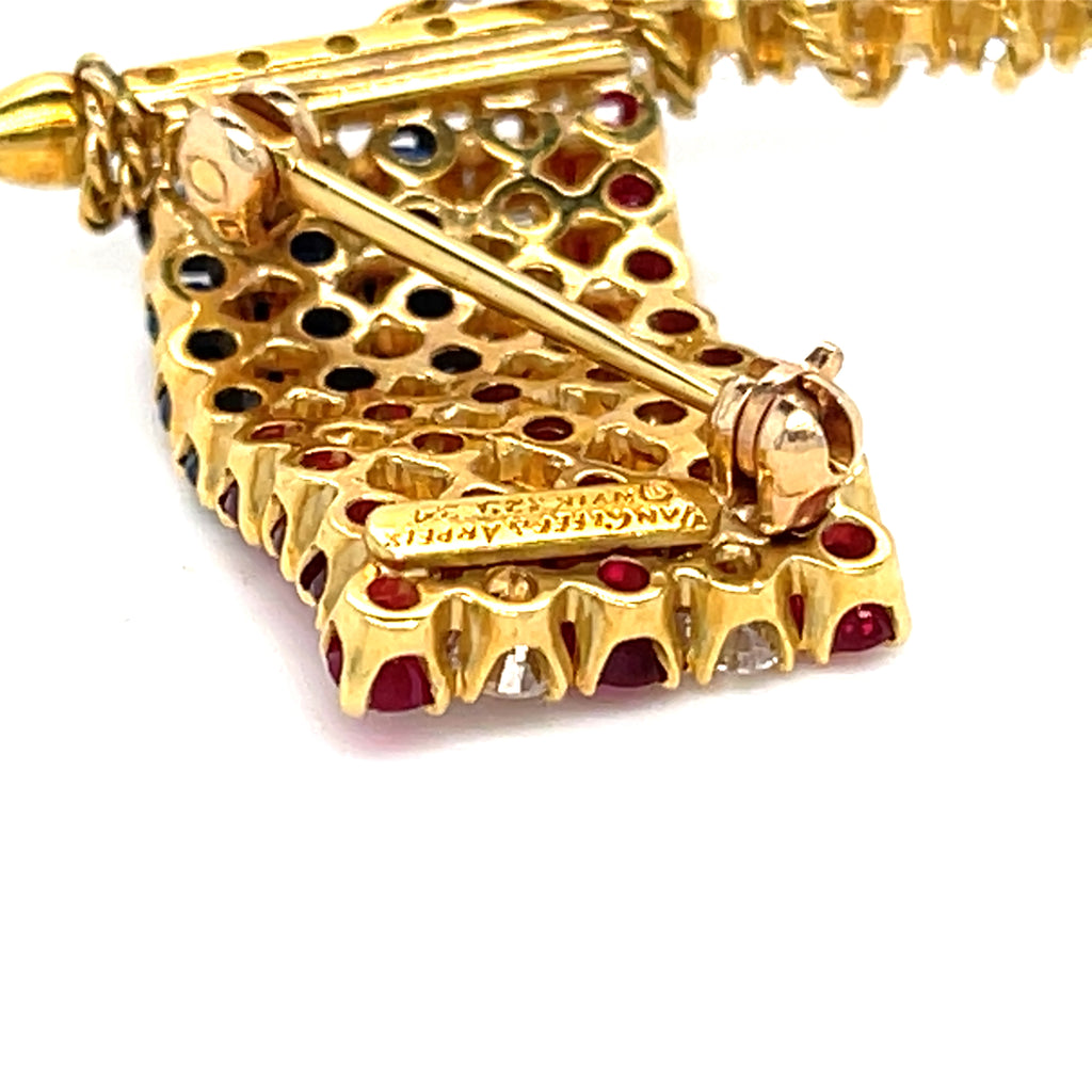 Van Cleef & Arpels 18k Yellow Gold Diamond, Ruby, Sapphire American Flag Brooch