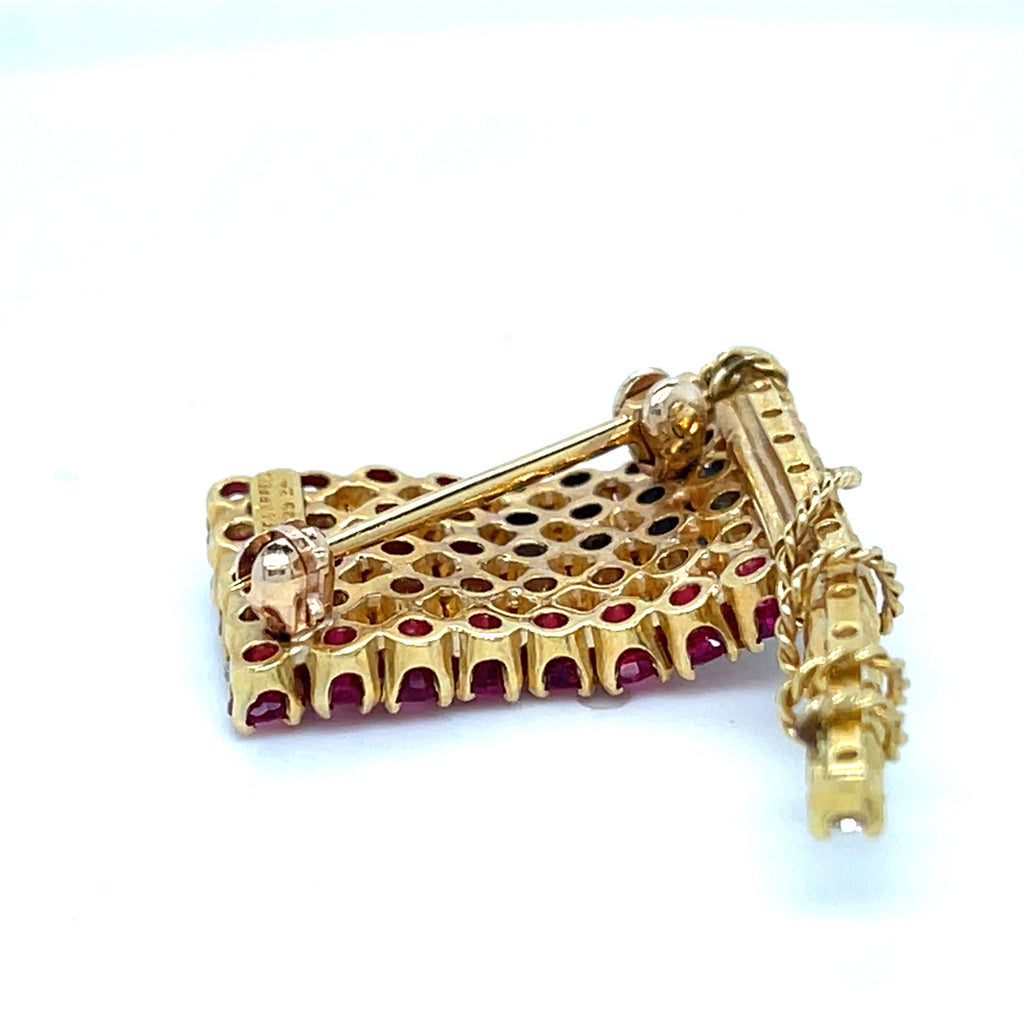 Van Cleef & Arpels 18k Yellow Gold Diamond, Ruby, Sapphire American Flag Brooch