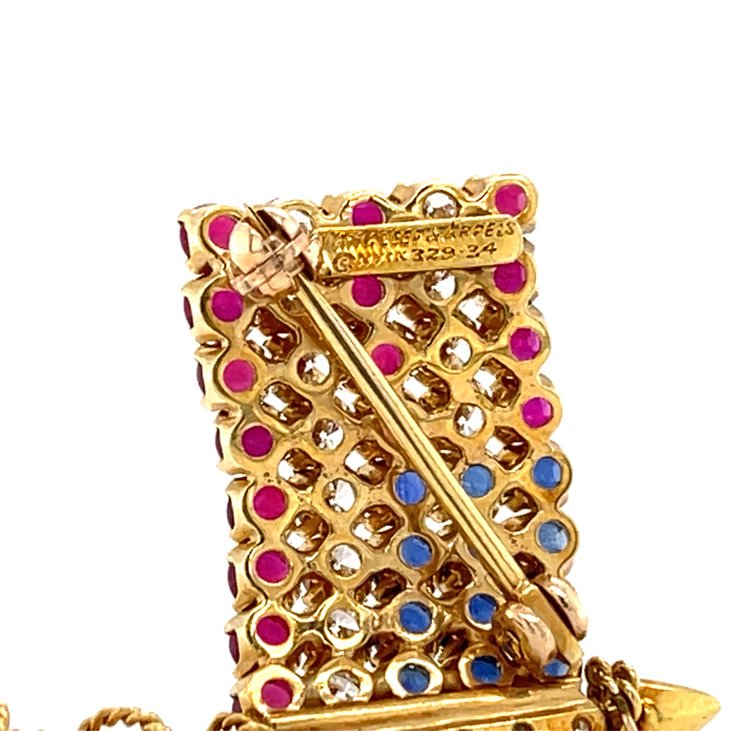 Van Cleef & Arpels 18k Gold USA Flag Brooch w/ Diamond, Ruby, Sapphire.