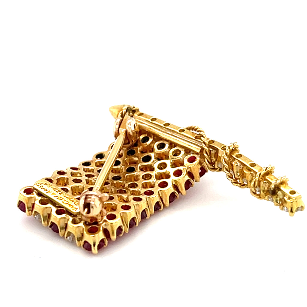 Van Cleef & Arpels 18k Gold USA Flag Brooch w/ Diamond, Ruby, Sapphire.