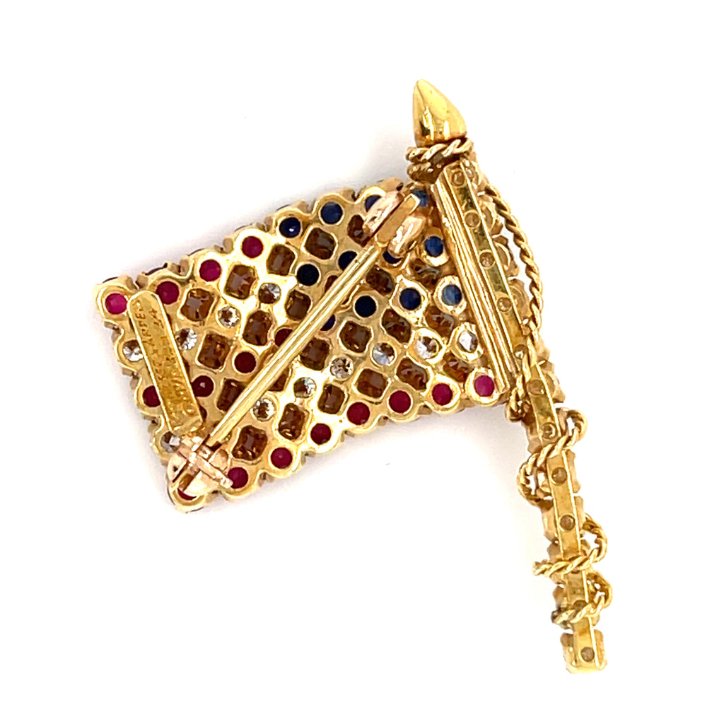 Van Cleef & Arpels 18k Gold USA Flag Brooch w/ Diamond, Ruby, Sapphire.