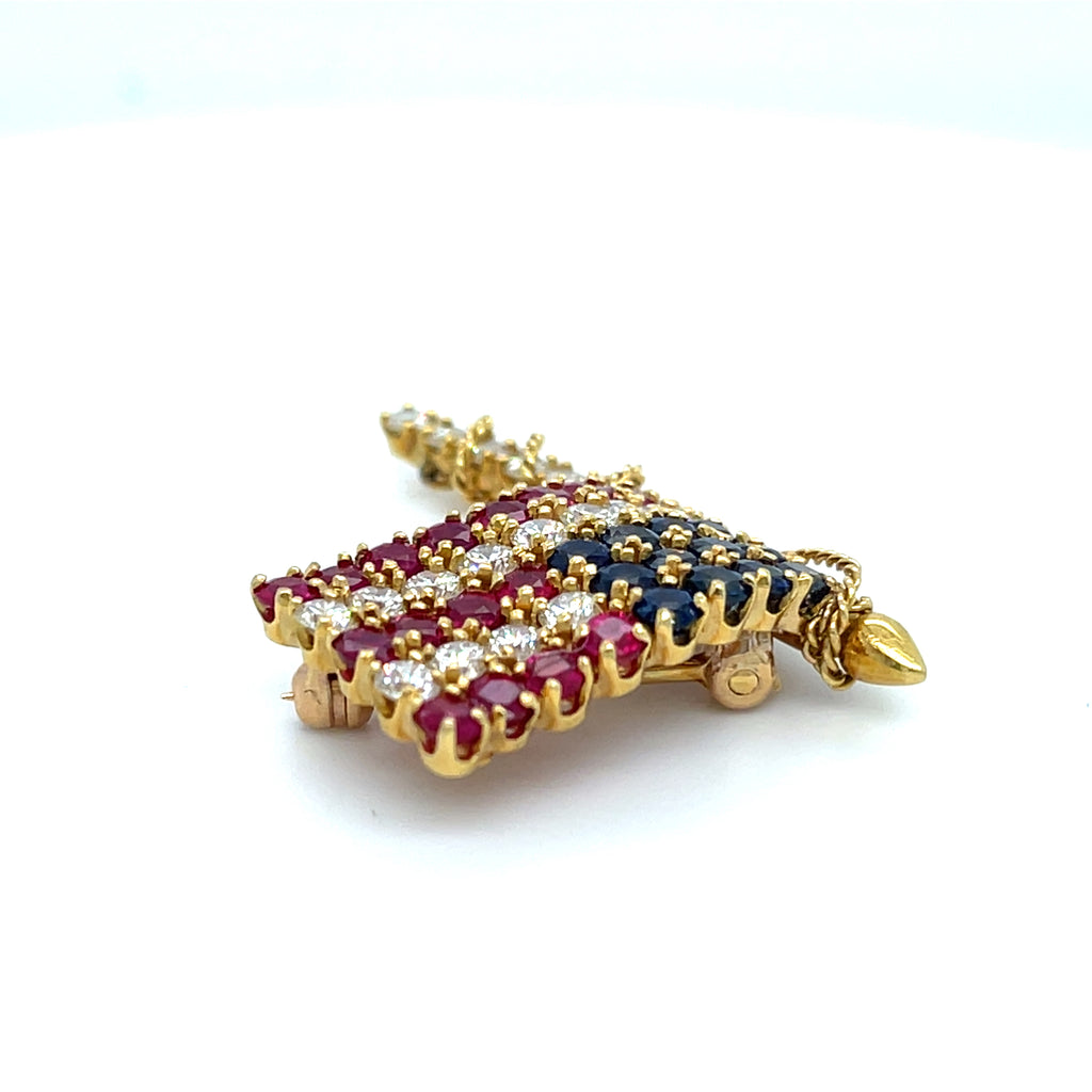 Van Cleef & Arpels 18k Yellow Gold Diamond, Ruby, Sapphire American Flag Brooch