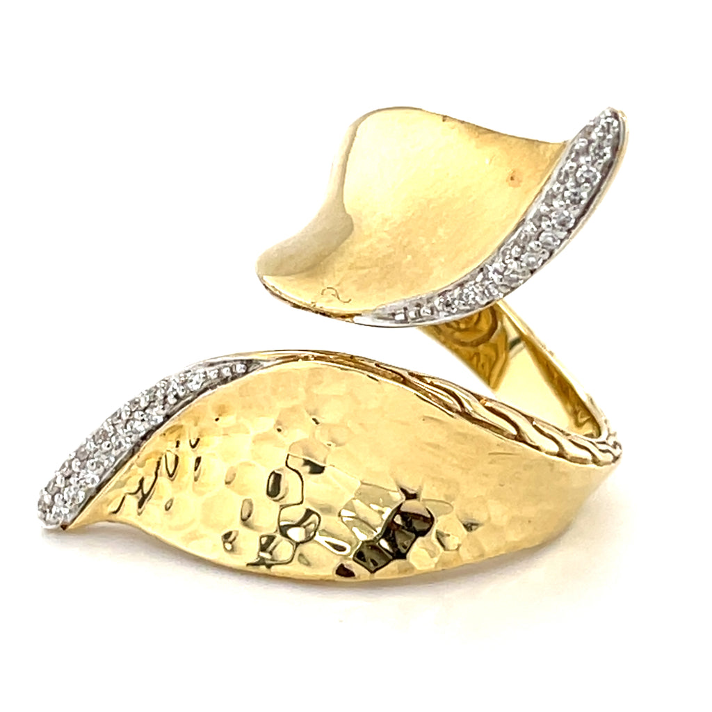 John Hardy Classic Chain 18k Yellow Gold & Diamond Bypass Ring, Size 7.25