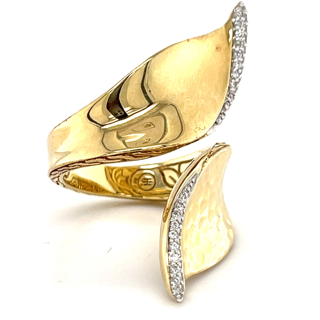 John Hardy Classic Chain 18k Yellow Gold & Diamond Bypass Ring, Size 7.25