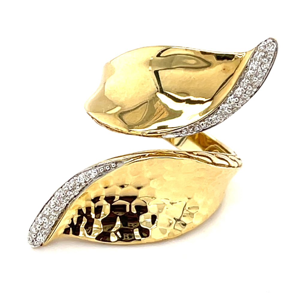 John Hardy Classic Chain 18k Yellow Gold & Diamond Bypass Ring, Size 7.25