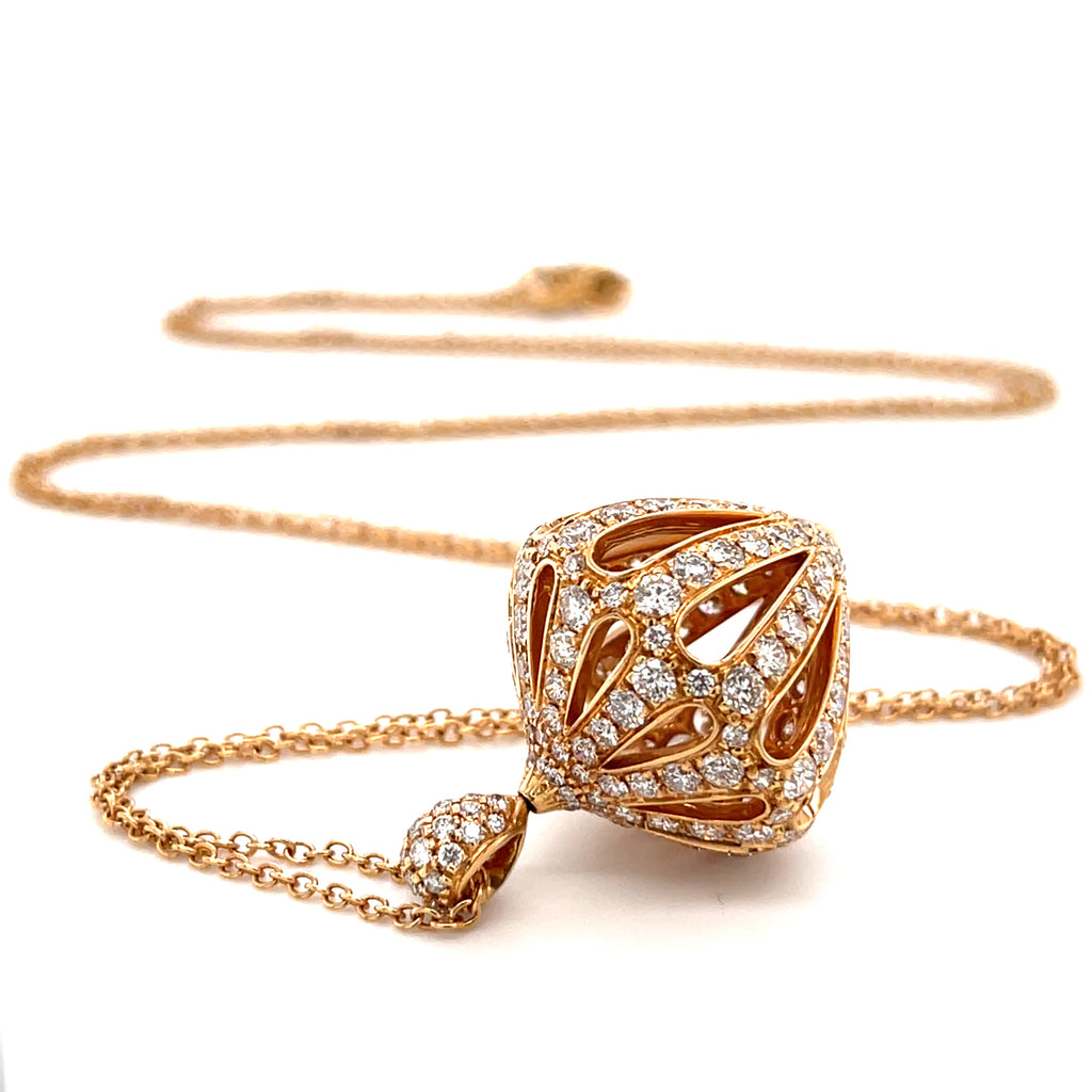 Luca Carati 18k Rose Gold & 4.30ct Diamond Bulb Pendant, Length 30"