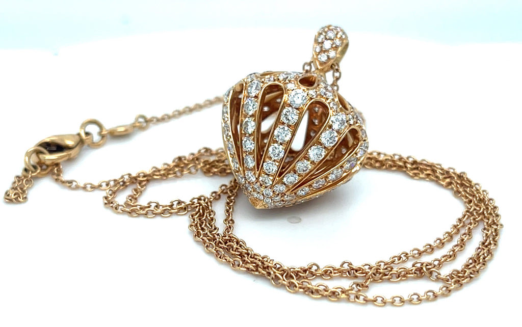 Luca Carati 18k Rose Gold 4.30 ct Diamond Bulb Pendant w/ 30" Chain