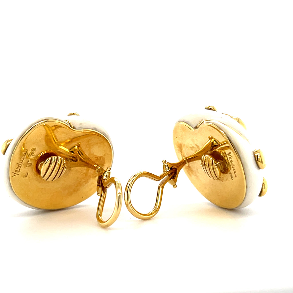 Verdura 18k Yellow Gold & Cachalong Opal Shell Clip-on Earrings, 26.7g