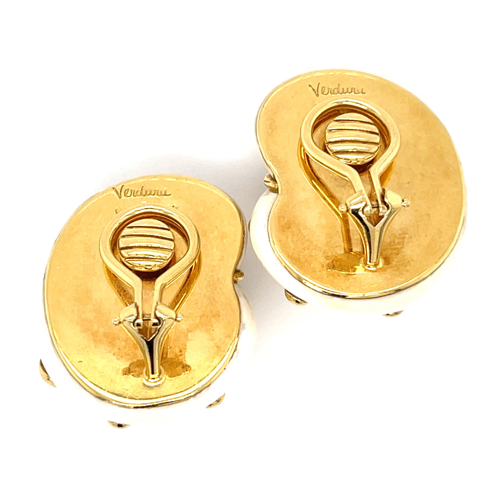 Verdura 18k Yellow Gold & Cachalong Opal Shell Clip-on Earrings, 26.7g