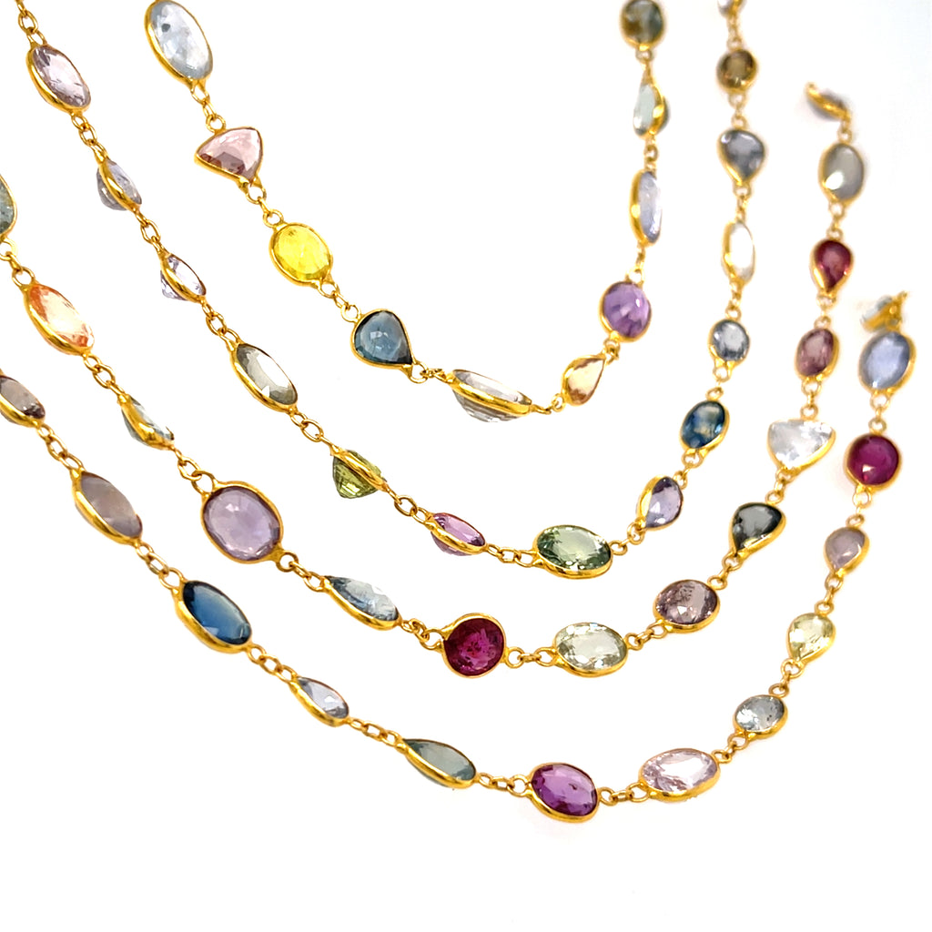 18k Yellow Gold & 120ct Multi-Color Sapphire Link Necklace, Length 76"