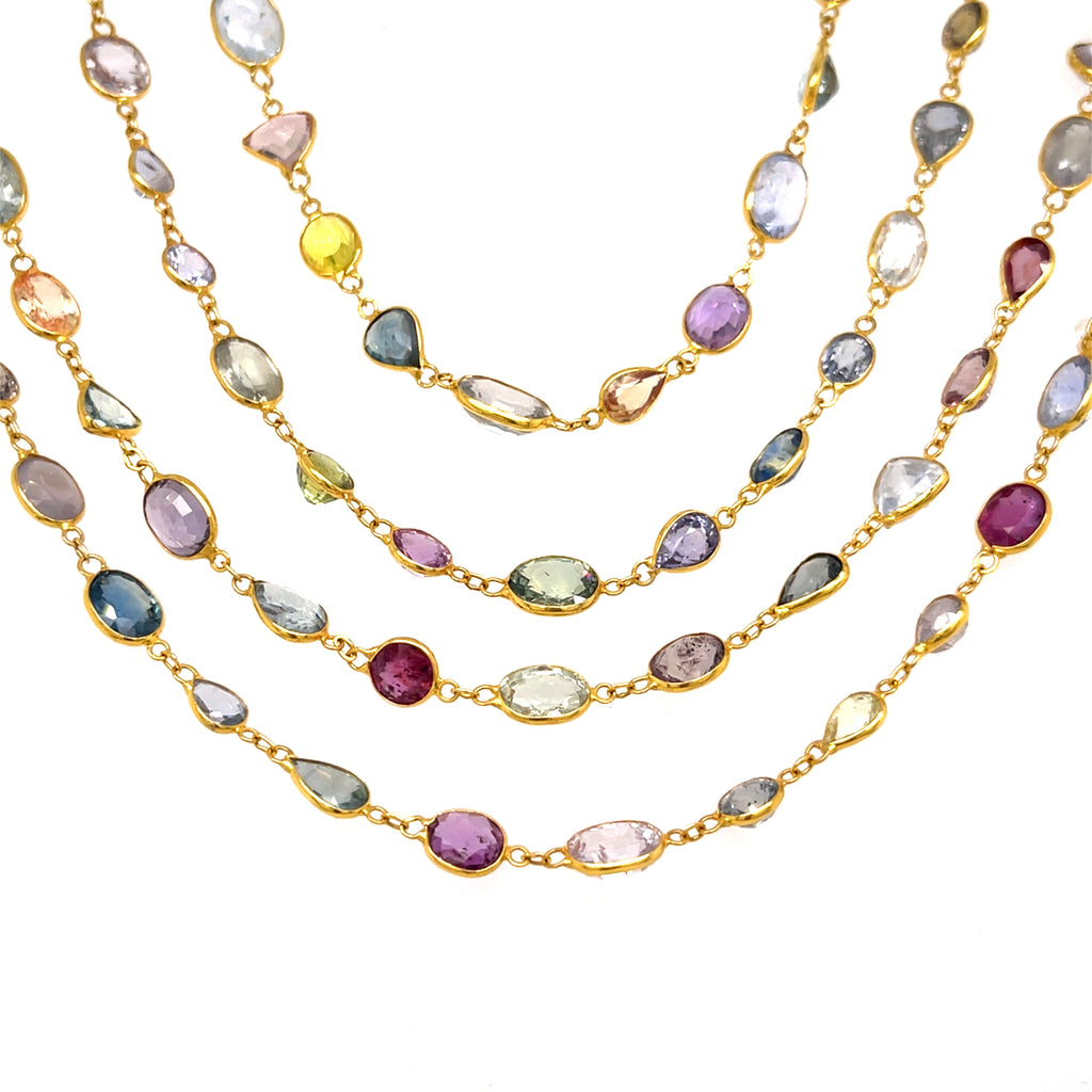 18k Yellow Gold & 120ct Multi-Color Sapphire Link Necklace, Length 76"