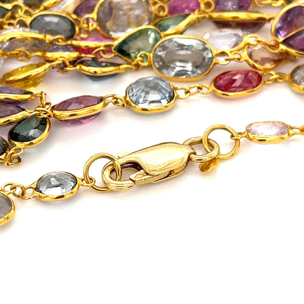 18k Yellow Gold & 120ct Multi-Color Sapphire Link Necklace, Length 76"