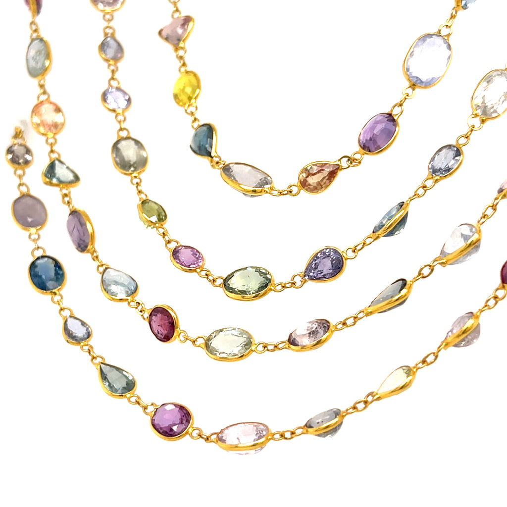 18k Yellow Gold & 120ct Multi-Color Sapphire Link Necklace, Length 76"