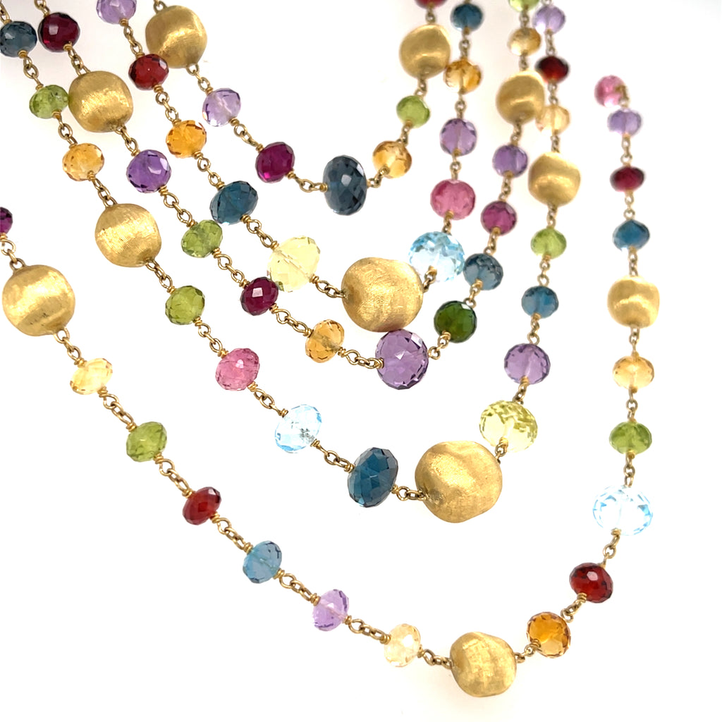Marco Bicego 18k Gold & Five-Strand Graduated Beaded Gemstone Necklace, Length 18"