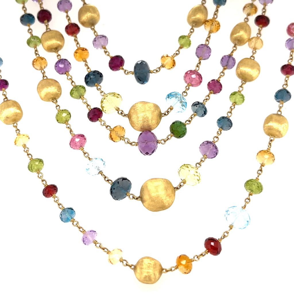 Marco Bicego 18k Gold & Five-Strand Graduated Beaded Gemstone Necklace, Length 18"