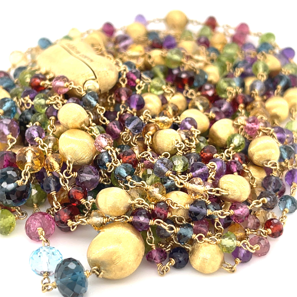 Marco Bicego 18k Gold & Five-Strand Graduated Beaded Gemstone Necklace, Length 18"