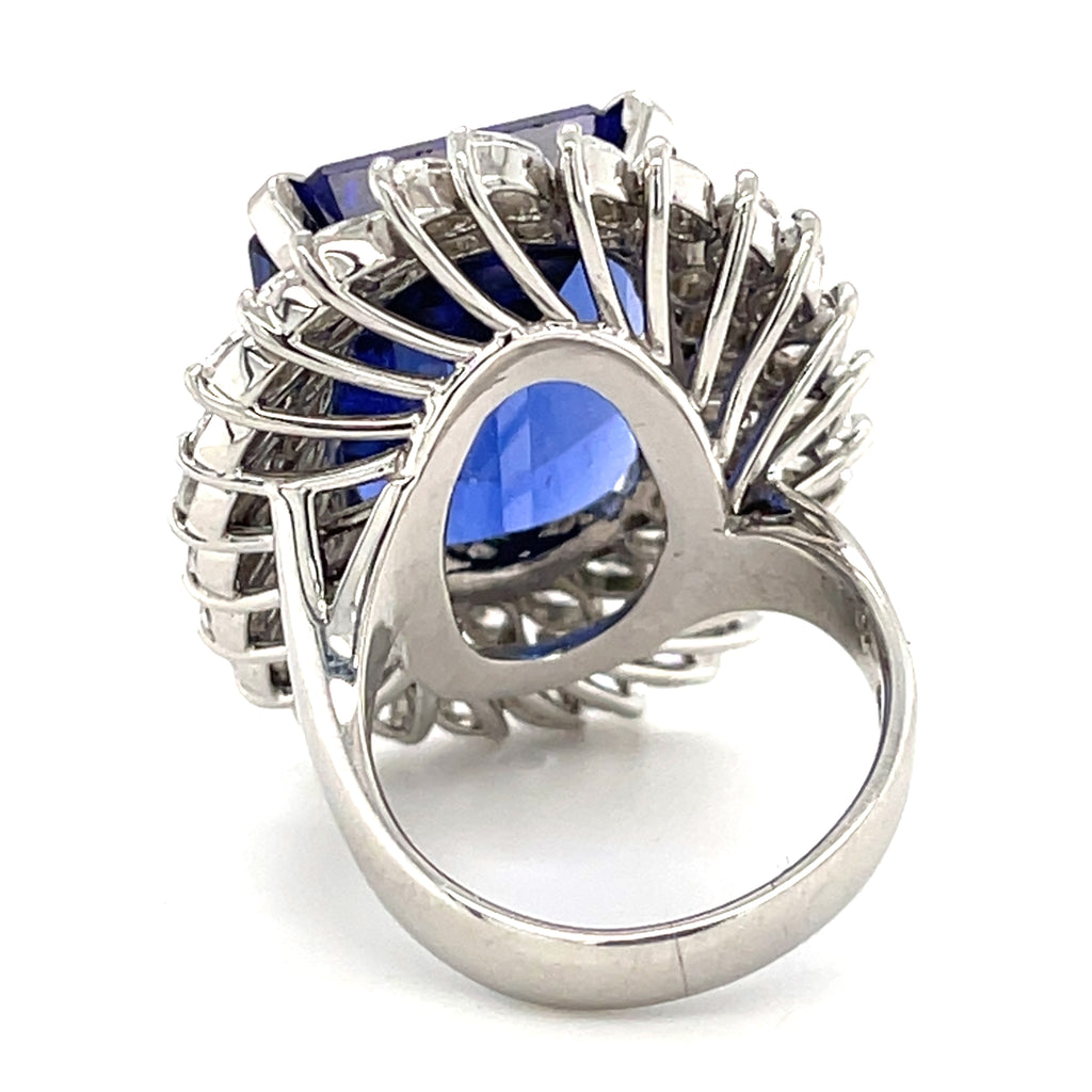 Platinum & 23.01ct Tanzanite Ring w/ 3.76ct Marquise Diamond Double Bezel, Size 6.5